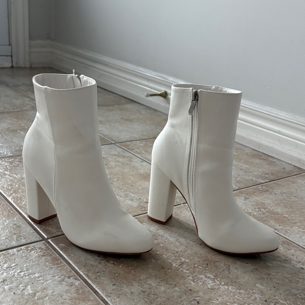 Pretty Little Thing White Ankle Boots